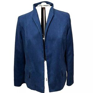 Investments. Size 16. Suede Cloth. Blue. Open Front. Lined. Jacket. LO